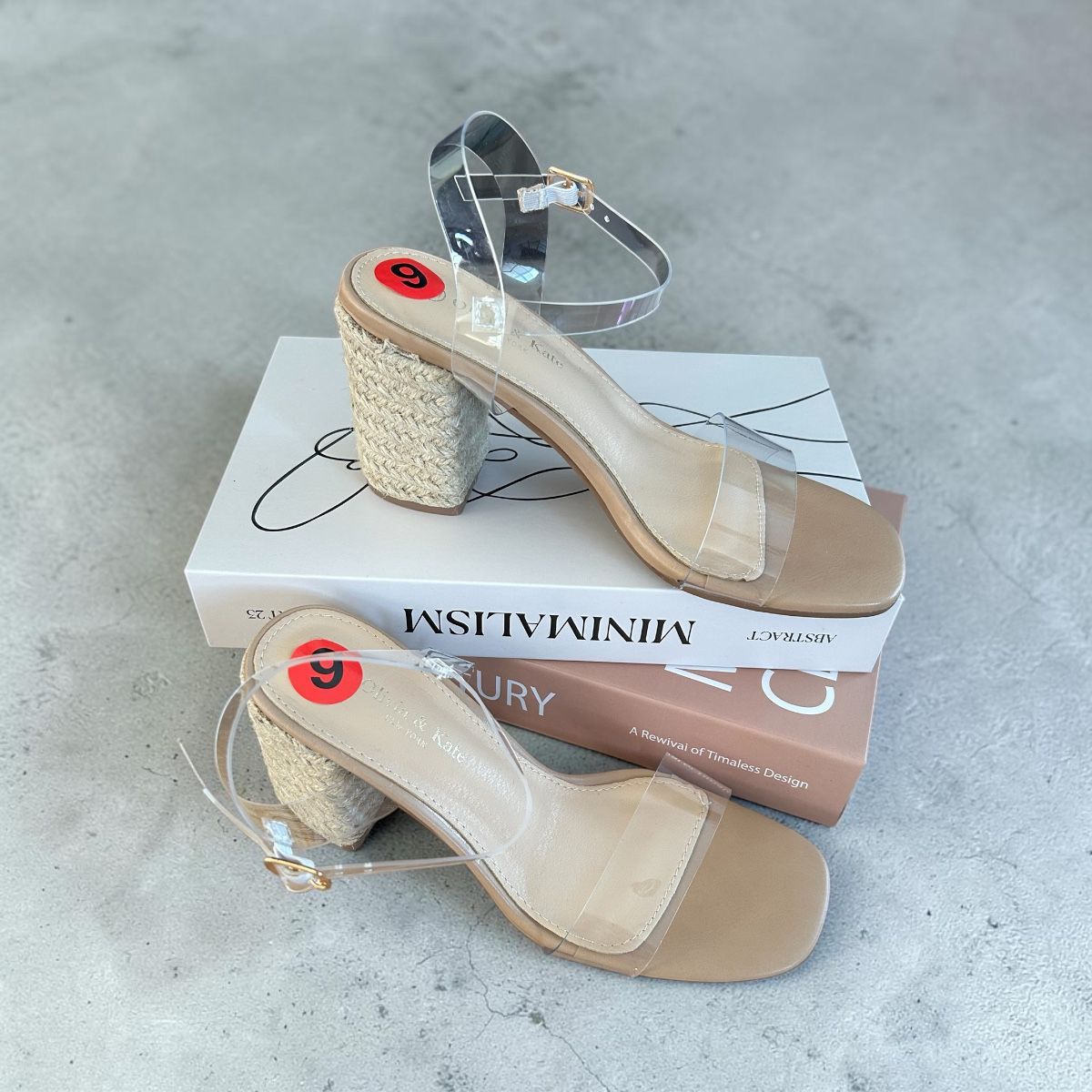 Sandalias de Tacón Transparente Beige con Plataforma de Yute TALLA 6